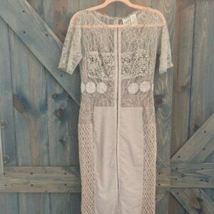 Anthropologie Beguile Byron Lars Carissima Taupe Lace Sheath Dress Short Sleeve